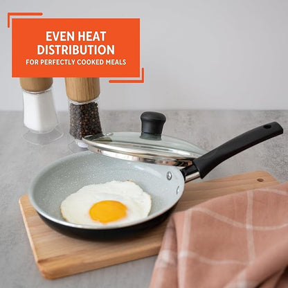 IMUSA 6.3” Gray Speckled Ceramic Mini Fry Pan with Glass Lid – PFAS Free Nonstick Small Skillet for Eggs, Mini Omelets, Crepes & Single Servings, Matte Black Exterior - Image 5