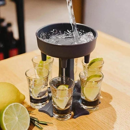 Shot Glasses Dispenser, 6 Way Shot Dispenser with Glasses for Filling Liquids Fun Drinking for College, Camping,Parties and Housewarming Gift (Grey)