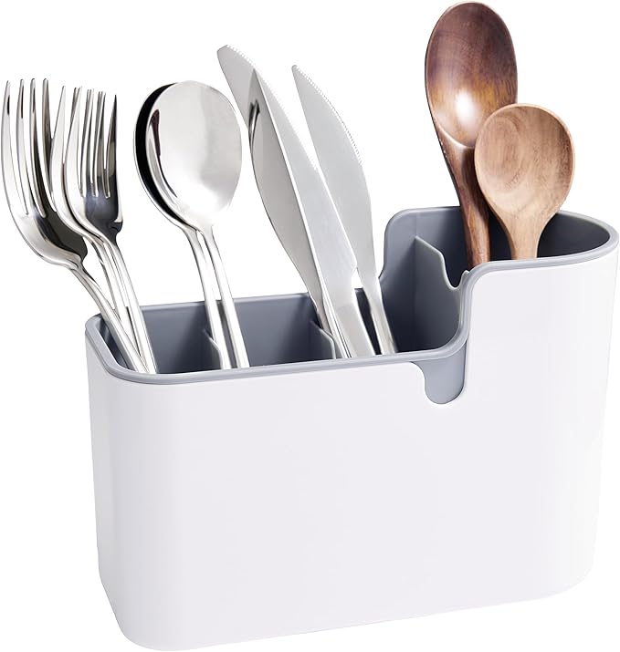 Amazon Basics Countertop & Wall Organization for Utensils, Space-Saving, Divided Compartments, White & Grey by AmazonBasics