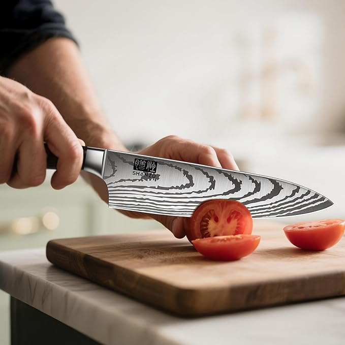 SHAN ZU Japanese Chef Knife Set 5 PCS, High Carbon Stainless Steel Ultra Sharp Kitchen Knives for cooking, Professional Chef Knife Set with Ergonomic Pakkawood Handle - Image 6
