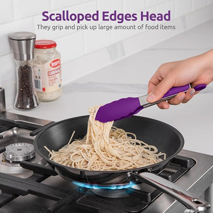 600ºF Heat Resistant Kitchen Tong: U-Taste 7 inch Silicone Cooking Tong with Firm Sealed Non Stick Rubber Tips & Silicon Coated 18/8 Stainless Steel Handle & Smooth Locking for Serving Salad (Purple) - Image 4