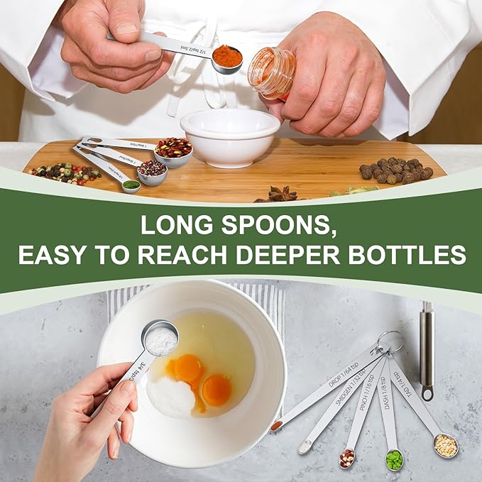 EWFEN Measuring Cups and Spoons Set, 7 Stainless Steel Nesting Measuring Cups & 7 Spoons, 5 Mini Measuring Spoons & 2 Detachable Rings, Kitchen Gadgets for Cooking & Baking, Round - Image 4