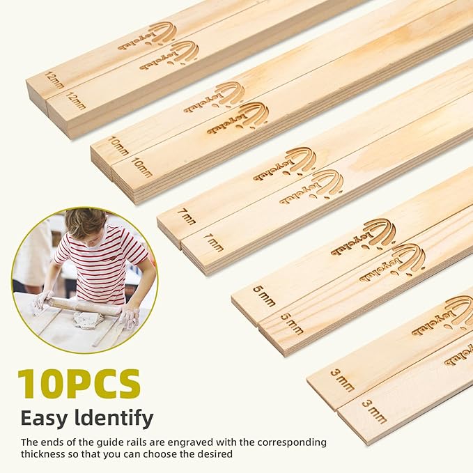 Pottery Rolling pin Guides, Clay Tools, 5-Size Mud Stick Guide for Precise Clay Thickness, Premium Pottery Tools for Hobbyists & Ceramic Artists (15.7inch)