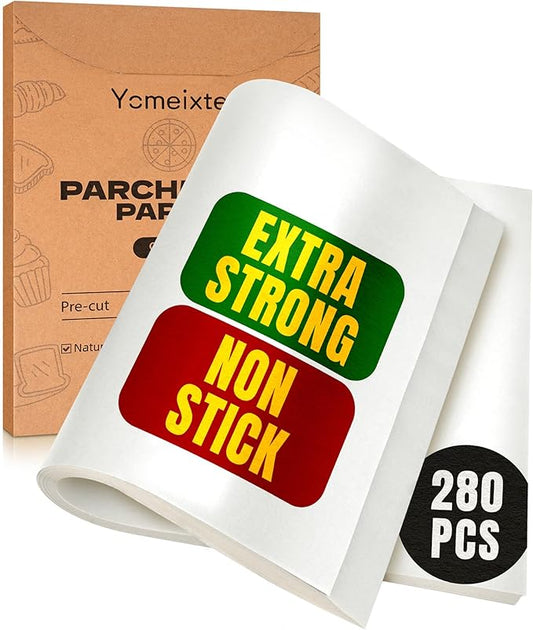 Parchment Paper Sheets, 280 Precut Unbleached Baking Paper Sheets for Oven, Air Fryer, Grilling, Steaming – Non-Stick, Greaseproof Quarter Sheet Liners for Cookies【Food-Safe White, 9" x 13"】 by Yomeixte
