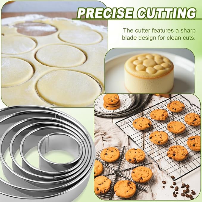 6PCS Round Cookie Cutters Set,Stainless Steel Biscuit Cutters For Baking,Round Cookie Biscuit Cutter in Graduated Sizes Shape Mol ds for Pastries Doughs Doughnuts(Silver,Size:2, 3, 3.5, 4, 5, 6 Inch)