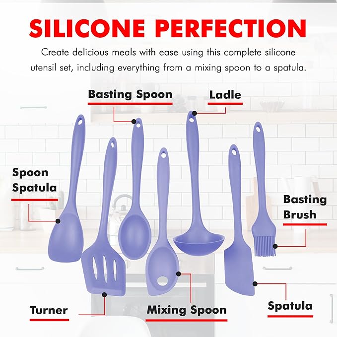 Chef Craft - Premium Silicone Kitchen Tools and Utensils Set, Non-Scratch, Withstands Temperatures up to 450°F, BPA-Free, 7 Piece Cooking Utensils Set, Pastel Blue - Image 4