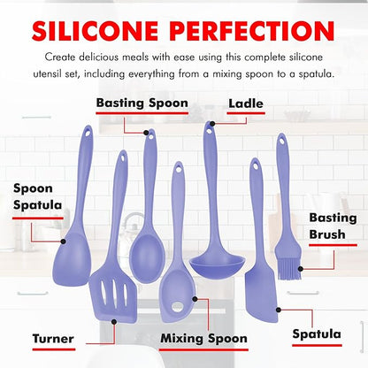 Chef Craft - Premium Silicone Kitchen Tools and Utensils Set, Non-Scratch, Withstands Temperatures up to 450°F, BPA-Free, 7 Piece Cooking Utensils Set, Pastel Blue - Image 4