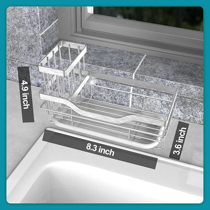 Vanwood Kitchen Sink Caddy Organizer Sponge Holder for Kitchen Sink, Rustproof Dish Soap Sponge Caddy for Counter with Detachable Brush Holder & Drain Tray - Storage Home & Cocina Accesorios, SILVER - Image 6
