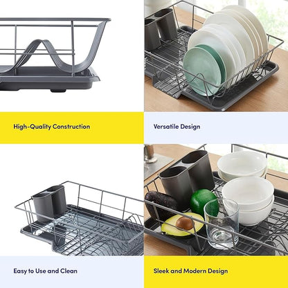 Sweet Home Collection Space-Saving 3-Piece Dish Drainer Rack Set: Efficient Kitchen Organizer for Quick Drying and Storage - Includes Cutlery Holder and Drainboard - Maximize Countertop Space, Gray - Image 6