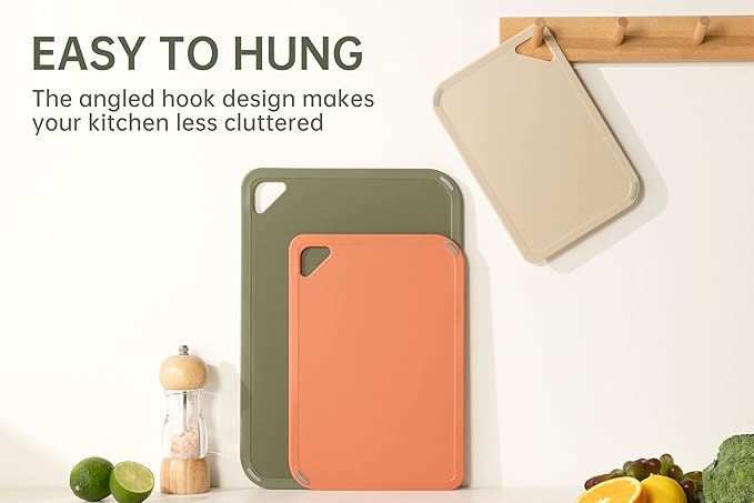THETCHRY Plastic Cutting Board Set, Cutting Boards for Kitchen BPA Free, Large-Small Chopping Boards Set of 3 Non-Slip for Cooking Camping Dishwasher Safe, Reversible, with Grip Handle, 15"×10"×0.6" - Image 7