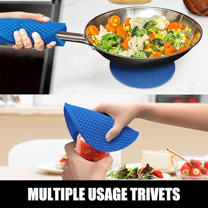 Rorecay 6pcs Oven Mitts and Pot Holders Sets for Kitchen, Extra Long Non-Slip Silicone Oven Gloves Heat Resistant 500 Degrees Potholders Hot Pads for Baking Cooking, Quilted Liner, Lake Blue - Image 7