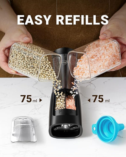 Sangcon Electric Salt and Pepper Grinder Set Shaker 2 IN 1 - USB RECHARGEABLE Salt and Pepper Mill with Charging Base, Adjustable Coarseness Automatic Grinder with Light, House Warming Cooking Gifts - Image 6
