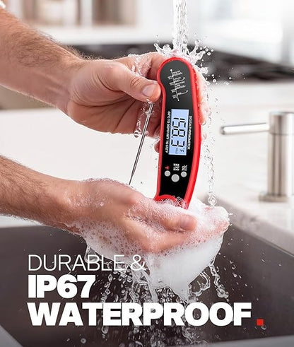 Meat Thermometer Digital – Instant Read Food Thermometer for Grilling, BBQ, Air Fryer, Smoker, Candy Making with Foldable Probe, Kitchen Gadgets, BBQ Essentials, Gift for Mom, Dad, Men, Women, Red