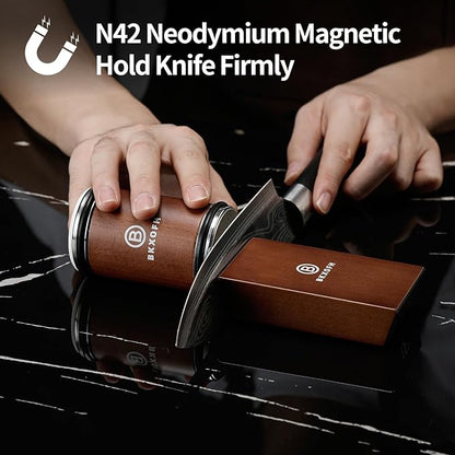 Rolling Knife Sharpener Kit, Knife Sharpening Kit, Kitchen Knives Sharpener Roller with Diamond and Ceramic for Steel of Chef Blade, Knives Sharpening Tool with 15 & 20 Degree Magnetic Angle, Walnut - Image 2