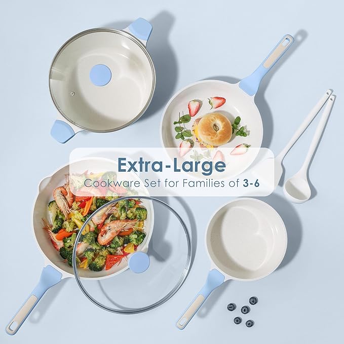 SENSARTE Nonstick Ceramic Cookware Set Large 13-Piece, Healthy Pots and Pans Set Dishwasher Safe, Non-toxic Kitchen Cooking Set with Stay-Cool Handles, Induction Compatible, PFAS Free, Blue - Image 6