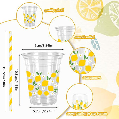JarThenaAMCS Lemonade Stand Supplies 8.8L Plastic Drink Dispenser with Spigot 50 Sets 12 Oz Disposable Cups with Lids Straws for Water Tea Beverages Juice
