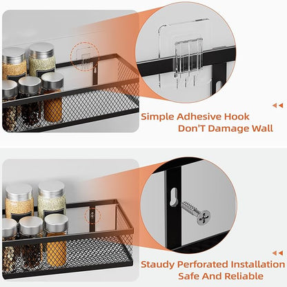 Spice Rack Wall Mount, 4 Pack Pantry Door Organizer & Hanging Storage Baskets Organizer Wall Mount, Large Capacity Metal Spice Shelf for Kitchen Cabinet, Pantry Doors, Bathroom, Shower, Home Decor - Image 3