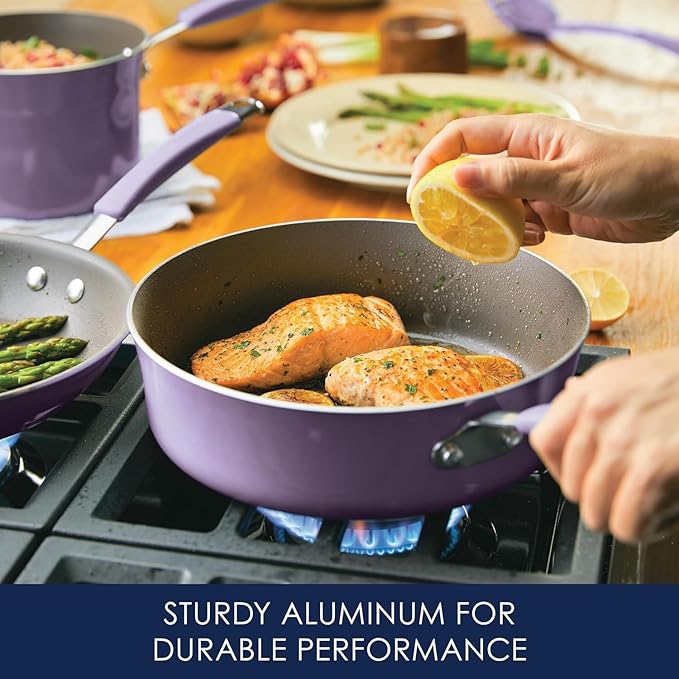 Rachael Ray Cucina Nonstick Cookware Pots and Pans Set, 12 Piece, Lavender Purple - Image 3