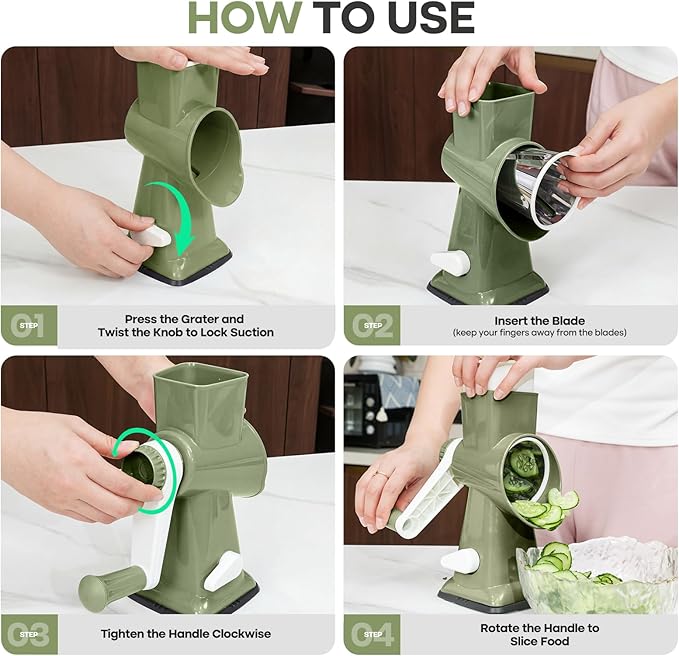 Rotary Cheese Grater,Cheese Shredder Hand Crank, Manual Cheese Grater for Veggies, 3-Blade Grater, Home Kitchen Appliances and Kitchen Gadgets - Image 5