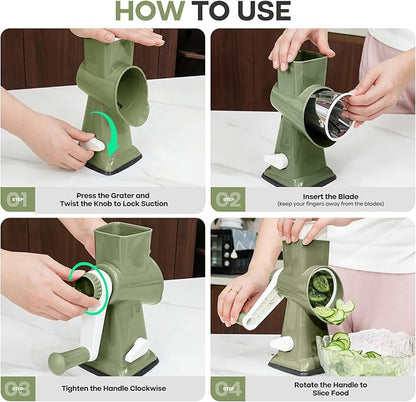 Rotary Cheese Grater,Cheese Shredder Hand Crank, Manual Cheese Grater for Veggies, 3-Blade Grater, Home Kitchen Appliances and Kitchen Gadgets - Image 5