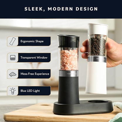 Home Hero Electric Salt and Pepper Grinder Set - Automatic Salt and Pepper Grinder Set Rechargeable. Electronic Salt and Pepper Shakers with LED Light, Gravity Electric Pepper & Salt Grinder, Set of 2 - Image 5
