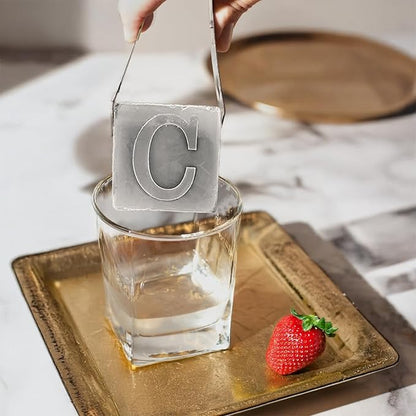Monogrammed Ice Cubes Mold with Lid, 2 inch Whiskey Ice Cube Tray, Personalized Initials Silicone Cocktail Ice Cube Mold, Wedding Monogram, Thank You Gift, Gifts for Dad (Letter C)