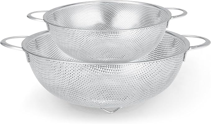 Gulex Stainless Steel Colander and Strainer Set(5-Quart and 3-Quart)，Metal Strainers with Base, Strainer for Kitchen Food, Dishwasher Safe by Gulex