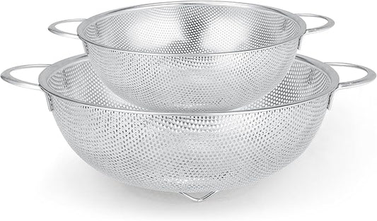 Gulex Stainless Steel Colander and Strainer Set(5-Quart and 3-Quart)，Metal Strainers with Base, Strainer for Kitchen Food, Dishwasher Safe by Gulex