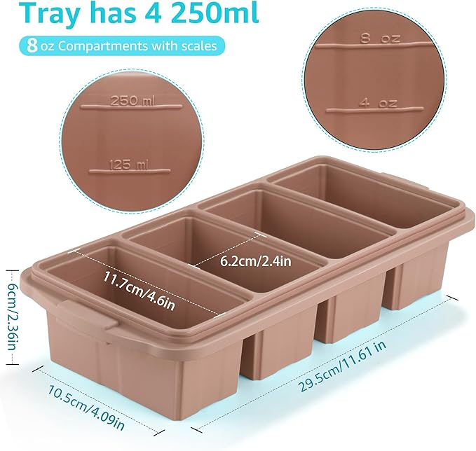 Ztomine Silicone Freezer Tray With Lid - Silicone Freezer Food Molds- Large Ice Cube Tray,Silicone Freezer Container,Freeze & Store Soup, Sauce, Broth,Leftovers - Makes 4 Perfect 1 Cup - Image 7