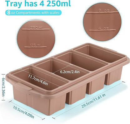 Ztomine Silicone Freezer Tray With Lid - Silicone Freezer Food Molds- Large Ice Cube Tray,Silicone Freezer Container,Freeze & Store Soup, Sauce, Broth,Leftovers - Makes 4 Perfect 1 Cup - Image 7