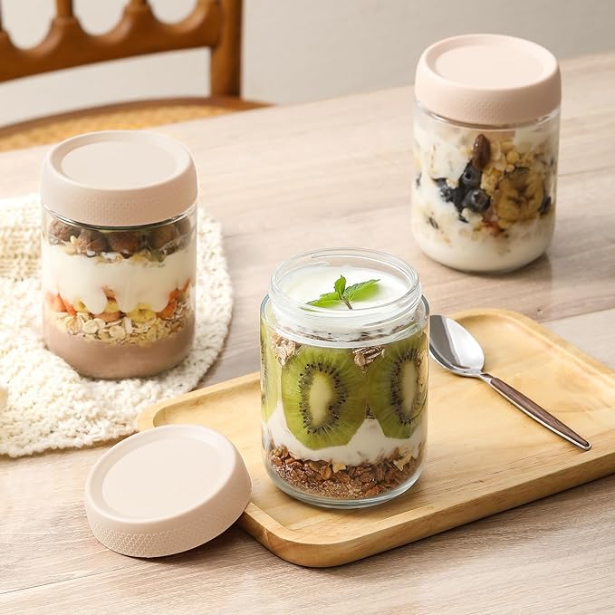 NETANY 6-pack 16oz Glass jars with Airtight Lids, Overnight Oats Containers with Lids, Wide mouth Mason Salad jars, Glass Food Storage Containers for Snacks Yogurt Spice Sugar-Beige - Image 6