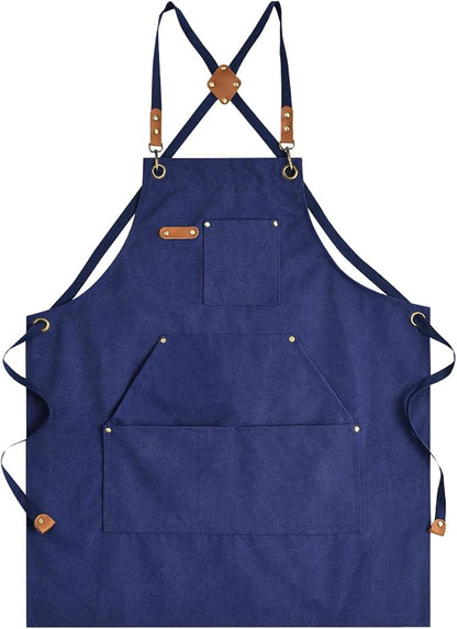 Aoomzoon Canvas Aprons for Men Chef Apron, Work Apron with Large Pockets - 16oz Heavy Duty Cross Back, BBQ, Cooking