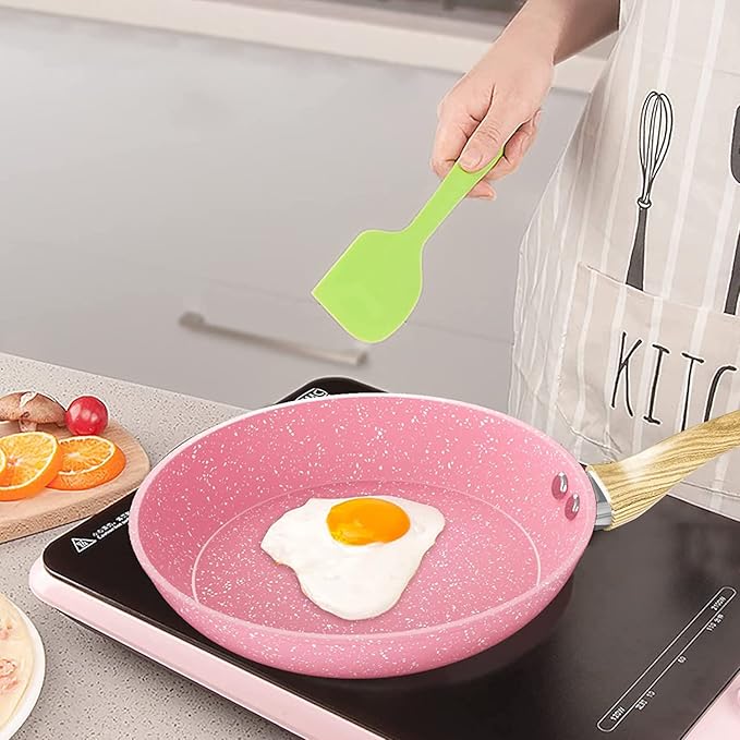 Frying Pan Nonstick, 11 Inch Pink Egg Pan, Non Stick Fry Pan 100% PTFE PFOA-Free Omelet Pan, Toxin-Free Skillets Stone Cookware, Anti-Warp Base with All Stove Tops Available, Induction Compatible - Image 6