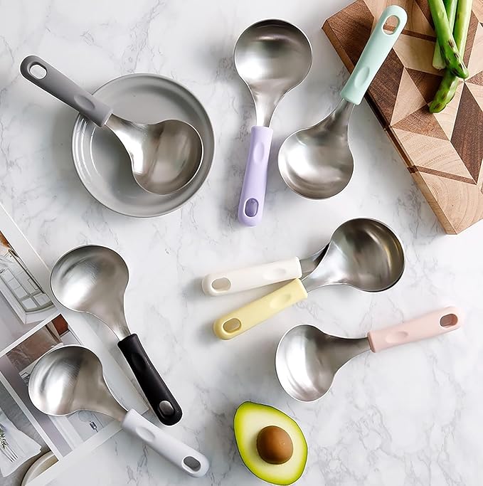 Korean Mukbang Spoon, Serving Spoon, Multipurpose Stainless Steel Ladle Silicone handle Serving Cooking Ladle 먹방 스푼,미니 국자, 서빙스푼 전현무 국자 (Purple)