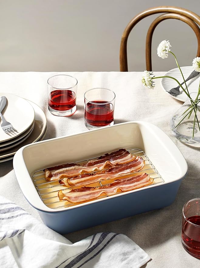 LE TAUCI Deep Casserole Dishes for Oven, 13.7”x9.6” Ceramic Baking Dish Set with Roasting Racks, Large Lasagna Pans with Handles, Rectangular Bakeware as Gift for Mom, Dusty Blue (4.6QT/3.0QT/1.6QT), Set of 3 - Image 5