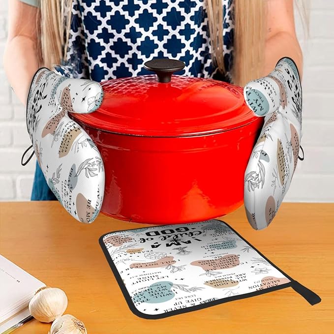 Christian Oven Mitts and Pot Holders Sets of 3, Heat Resistant Godmother Kitchen Gloves Hot Pads, Kitchen Cooking Baking Gifts for Women Cooks Bakers,Christian Gifts for Women Cooking Lover - Image 7