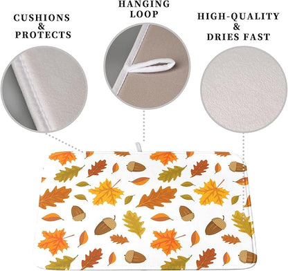 Fall Leaves Dish Drainer Mat - Absorbent Drying Mat for Counter - 18x24 Inch, Orange Maple Leaf Pattern - Image 3