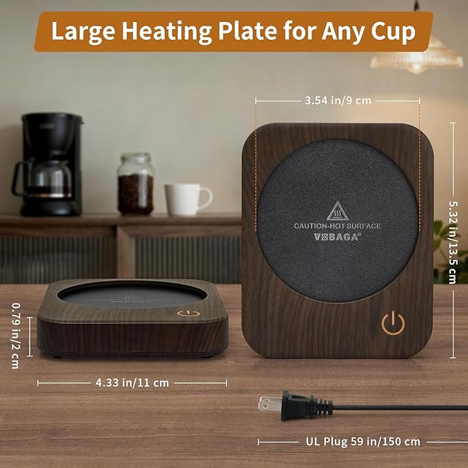 VOBAGA Coffee Mug Warmer for Desk with Auto Shut Off & 3-Temp Settings, Coffee Cup Warmer with Smart Safety Alert Home Office Accessory, Perfect for Coffee, Tea, Milk (Wood) - Image 4