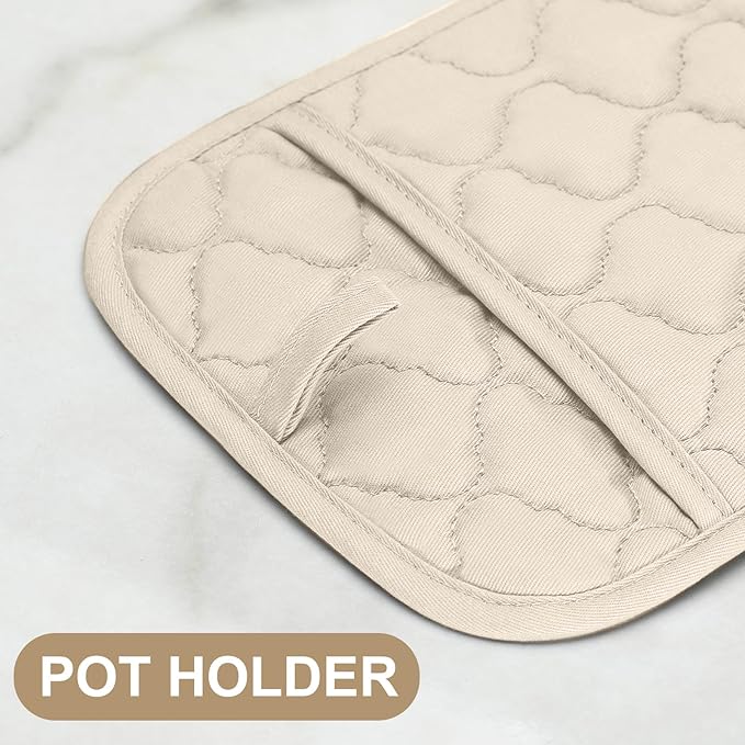 Oven Mitts Pot Holders Sets/Kitchen Towels and Dishcloths, Oven Gloves Kitchen Dish Towels 500 Degree Heat Resistant Potholders with Non-Slip Silicone Surface for Cooking, Grilling, Baking-Milkshake - Image 4