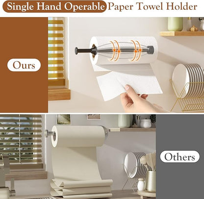 3 Pack Paper Towel Holder Under Cabinet + 2 Towel Robe Hooks, Single Hand Operable Wall Mount Paper Towel Holder with Damping Effect, Adhesive or Drilled Paper Roll Holders for Kitchen, Bathroom, RV - Image 3