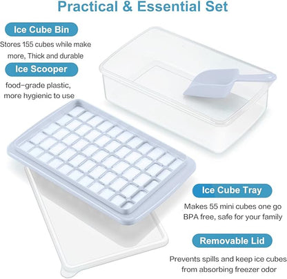 Ice Cube Maker Trays for Freezer with Lid and Storage Box, Easy Release 55 Mini Nugget Ice Cubes Tray with Cover, Ice Holder, Scooper, Flexible Durable Plastic Ice Mold & Bin, BPA Free 2 Pack - Image 4