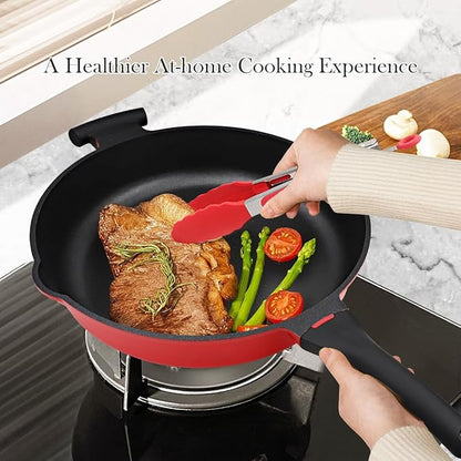 AIKENBBKK Frying Pan Skillet Nonstick with Lid, 14 Inch Large Deep Saute Pan, Big Induction Pan Non Stick, 2-1 Cooking Cookware with Helper Handle, Family Size, Suitable for All Stoves, PFOA-Free, Red - Image 4