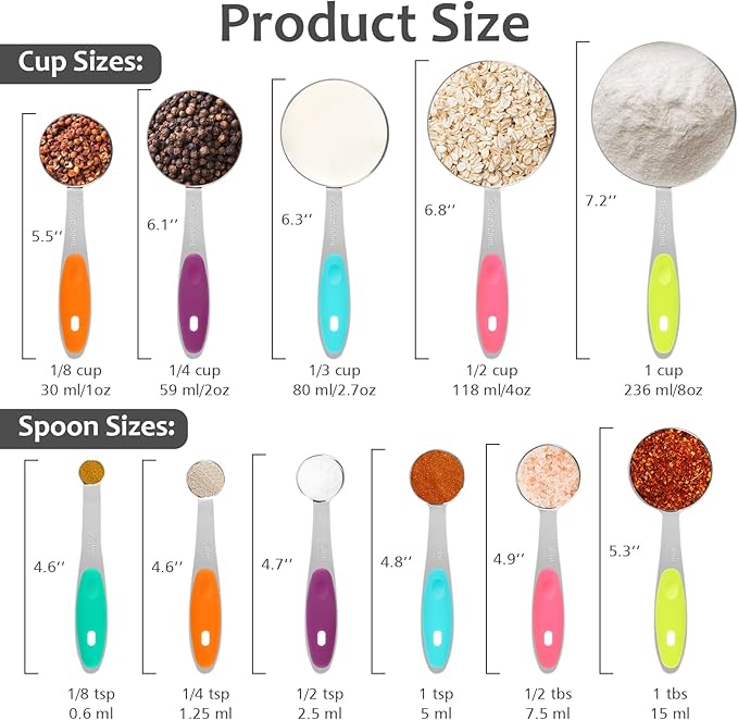 Accmor Stainless Steel Measuring Cups and Spoons Set, 11 Piece Metal Stackable Tablespoons Measurement kit for Cooking & Baking, Nesting Kitchen Gadgets Utensils for Dry or Liquid Ingredients - Image 3