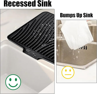 TIKNIK Silicone Dish Drying Mat, Stone Drying Mat for Kitchen Counter with Built-In Drain, Non-Slip Drain Pad with Built-in Drain, Heat Resistant Stone Drying Mat, Hangable, Black-1pc, 16" x 12" - Image 4