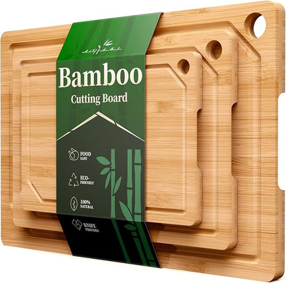 Kitsure Bamboo Cutting Board Set - Multi-Sizes Wooden Cutting Boards for Kitchen, Convenient Kitchen Essentials with Deep Juice Grooves, Cutting Board for Chopping & Serving, 3 Pack, Natural by Kitsure