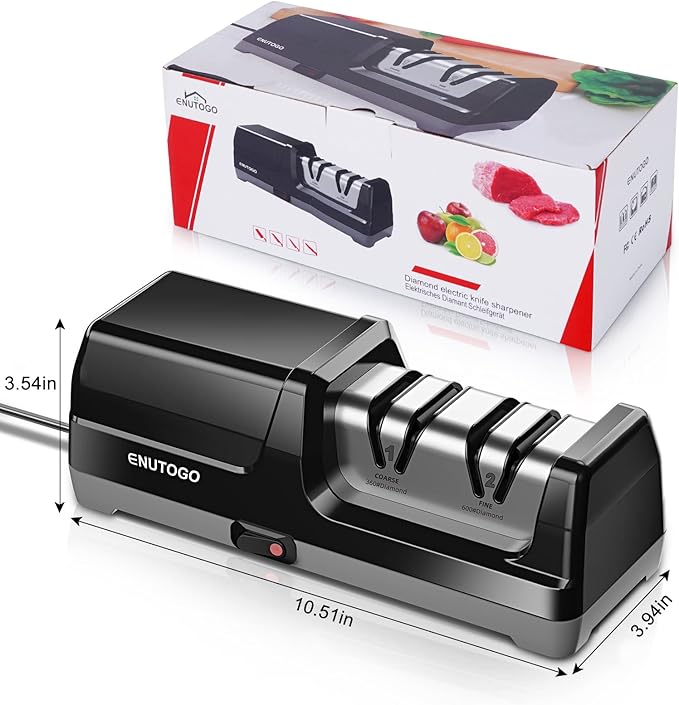 Enutogo Knife Sharpener, Professional 2-Stages Eleltric Knife Sharpeners with Diamond Abrasives for 20-Degree Straight Edge, Knife Sharpener for Kitchen Knives with Sharpening and Polishing - Image 6