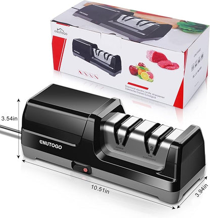 Enutogo Knife Sharpener, Professional 2-Stages Eleltric Knife Sharpeners with Diamond Abrasives for 20-Degree Straight Edge, Knife Sharpener for Kitchen Knives with Sharpening and Polishing - Image 6