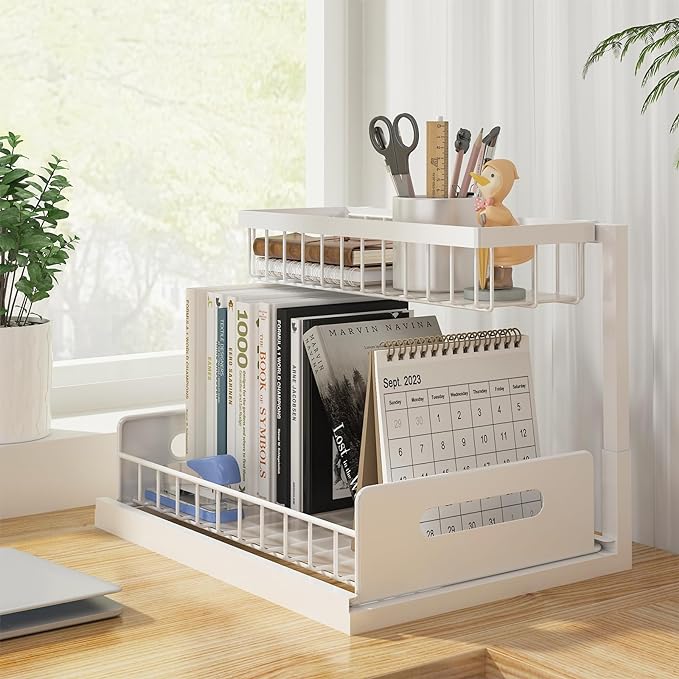REALINN Under Sink Organizer, Pull Out Cabinet Organizer 2 Tier Slide Out Sink Shelf Cabinet Storage Shelves, Under Sink Storage for Kitchen Bathroom Cabinet, White, 1 Pack - Image 5