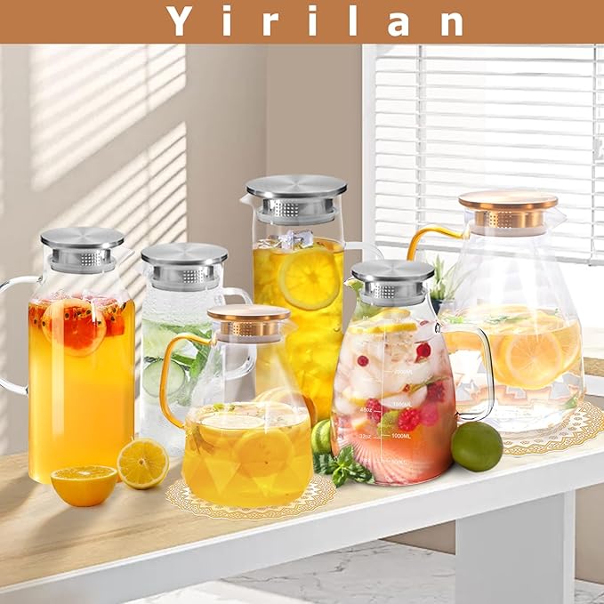 Yirilan Glass Pitcher, 3 Liter Water Carafe With Lid, Iced Tea Pitcher for Fridge - Image 7