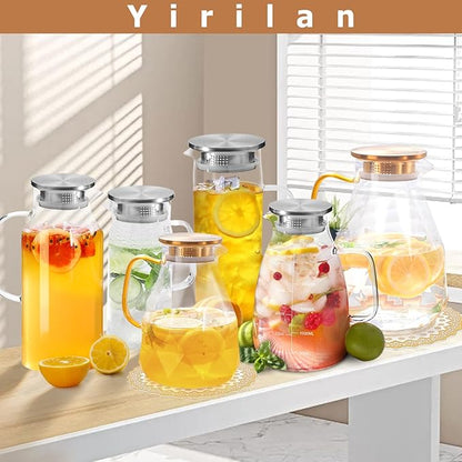 Yirilan Glass Pitcher, 90 oz/2.6 Liter Water Pitcher with Lid, Large Juice Pitchers for Drinks, Glass Water Carafe,Glass Tea Jug,Beverage Pitcher Transparent - Image 7